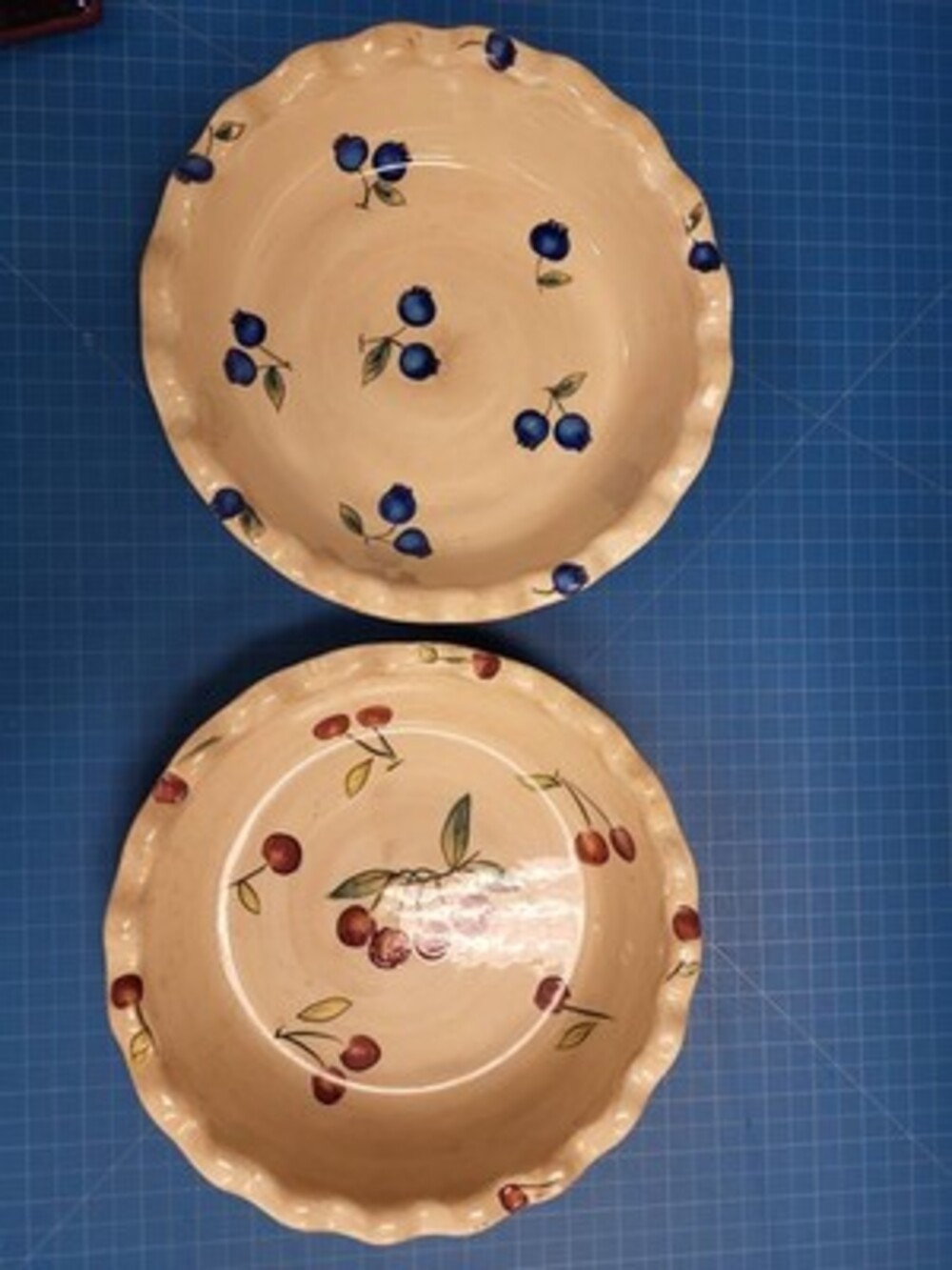 Cooks Club Pie Dishes Set 2 Cherry Blueberry Design Quality China Baking